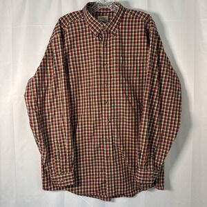 LL Bean Men's Long Sleeve Button Down Shirt Plaid Scotch Red And Gold XL Tall